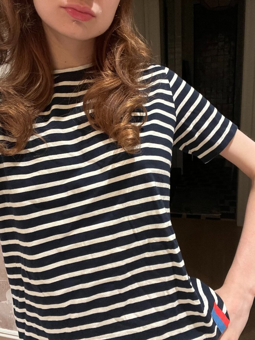 Kule The Modern Tee Navy and Cream Striped T-Shirt, Size XS